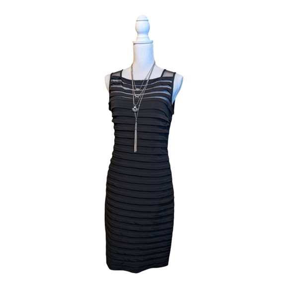 London Times Dresses & Skirts - London Times Slimming Black Tiered Midi Cocktail Dress Size 10